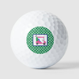 Preppy Groene Witte Link Patroon Roze Golfkar Golfballen