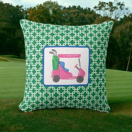 Preppy Groene Witte Link Patroon Roze Golfkar Kussen