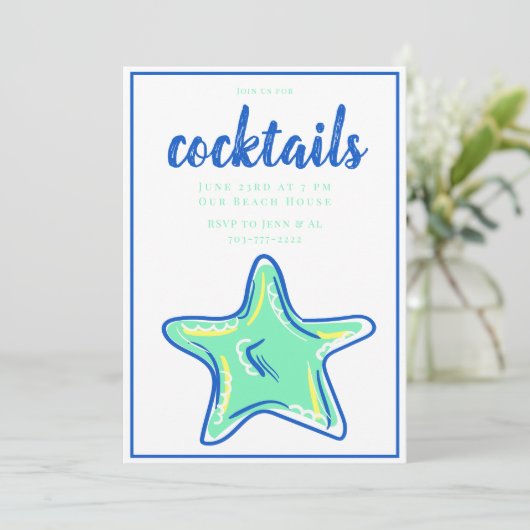 Preppy groene zeester cocktailparty  kaart (Staand voorkant)