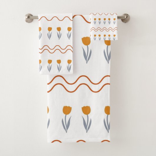 Preppy Groovy Stripe Tulp Bloempatroon Bad Handdoek (Insitu)
