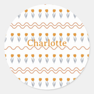 Preppy Groovy Stripe Tulp Bloempatroon Ronde Sticker