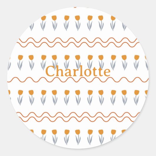 Preppy Groovy Stripe Tulp Bloempatroon Ronde Sticker (Voorkant)