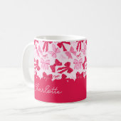 Preppy Hand Drawn Coquette Pink Red Bows Koffiemok (Voorkant links)
