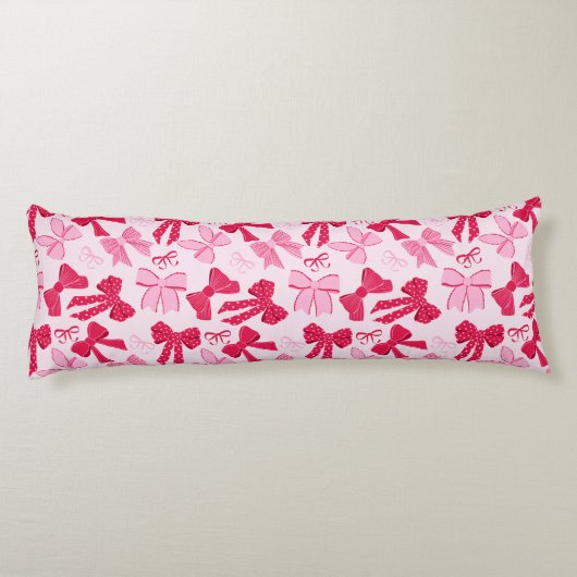 Preppy Hand Drawn Coquette Pink Red Bows Lichaamskussen (Achterkant)