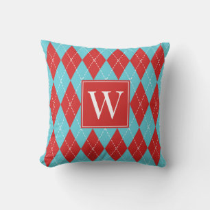 Preppy Hand-Gesteven Argyle – Rood & Turkoois Kussen