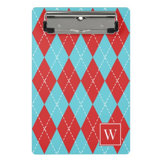 Preppy Hand-Gesteven Argyle – Rood & Turkoois Mini Klembord (Voorkant)