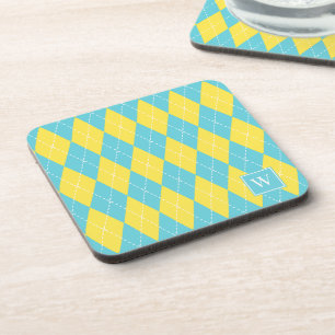 Preppy Hand-Gestikte Argyle – Geel & Turkoois Bier Onderzetter