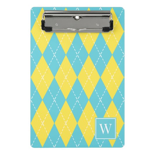 Preppy Hand-Gestikte Argyle – Geel & Turkoois Mini Klembord (Voorkant)