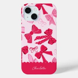 Preppy Hand Getekende Coquette Roze Rode Strikken iPhone 15 Case