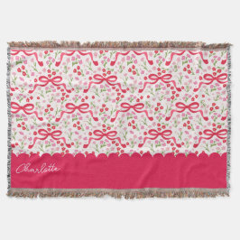 Preppy Hand Getekende Coquette Roze Rode Strikken Deken