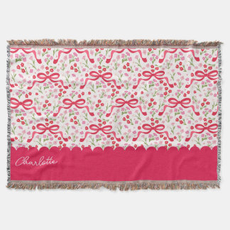 Preppy Hand Getekende Coquette Roze Rode Strikken Deken