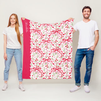 Preppy Hand Getekende Coquette Roze Rode Strikken Fleece Deken