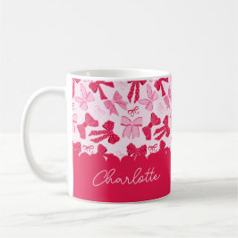 Preppy Hand Getekende Coquette Roze Rode Strikken Koffiemok