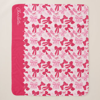 Preppy Hand Getekende Coquette Roze Rode Strikken Sherpa Deken