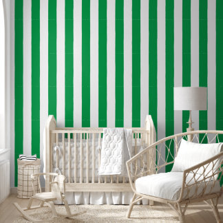 Preppy handgetekende vette streep in groen en wit behang