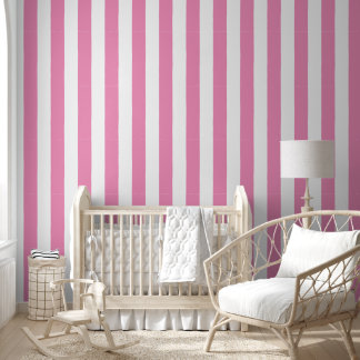 Preppy handgetekende vette streep in roze en wit behang