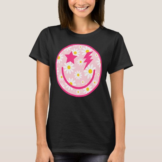 Preppy Happy Face Daisy Flower Smile Face Trendy T-shirt (Voorkant)