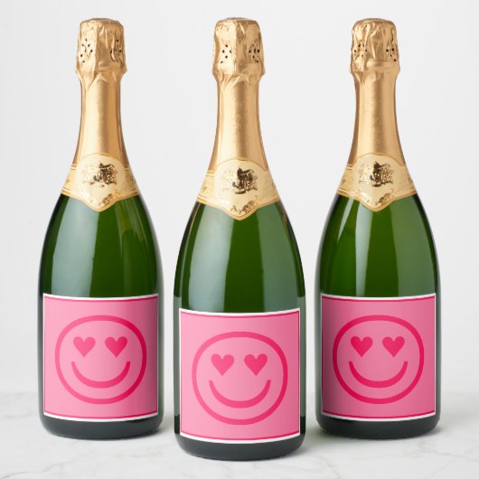 Preppy Heart Happy Face Sparkling Wijnetiket (Flessen)