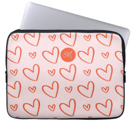 Preppy hearts - monogram roze en rood laptop sleeve