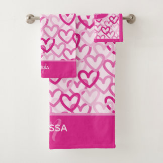 Preppy Hearts Pink Bad Handdoek