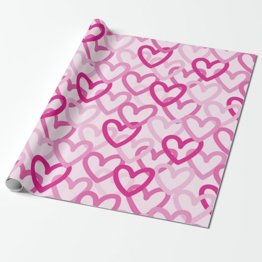 Preppy Hearts Pink Cadeaupapier (Uitgerold)
