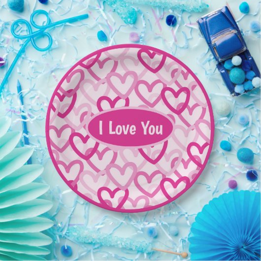 Preppy Hearts Pink Papieren Bordje (Feest)