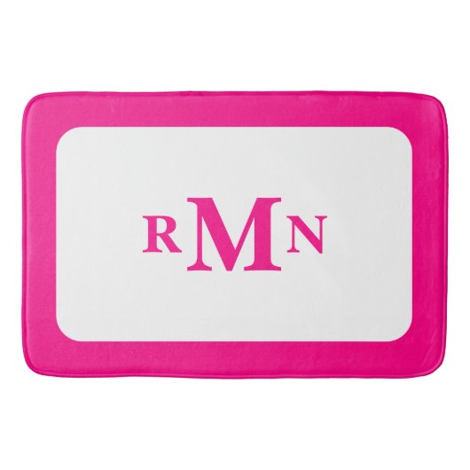 Preppy Heet Roze Elegant Minimaal Ingelijste Monog Badmat (Voorkant)