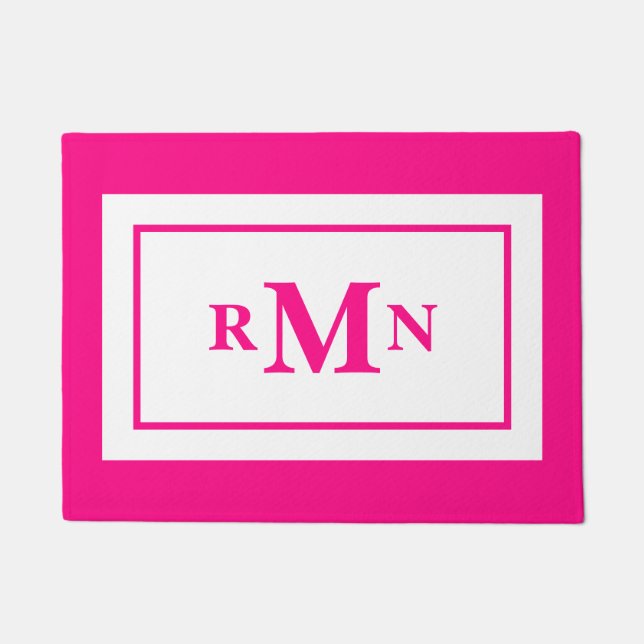 Preppy heet roze elegante minimale moderne monogra deurmat (Voorkant)