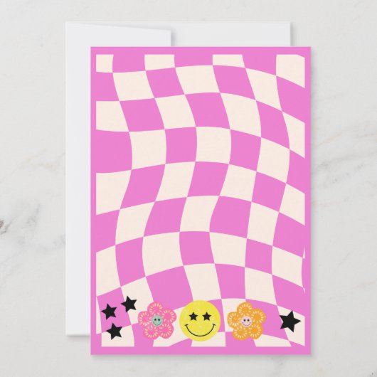 Preppy Heet Roze Y2K Gelukkig Gezicht Partij Verja Kaart (Achterkant)