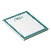 Preppy helder Kelly groen en diepblauw monogram Notitieblok (Schuin)