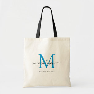 Preppy Helderblauwe Zwarte Monogram Stijlvolle Scr Tote Bag
