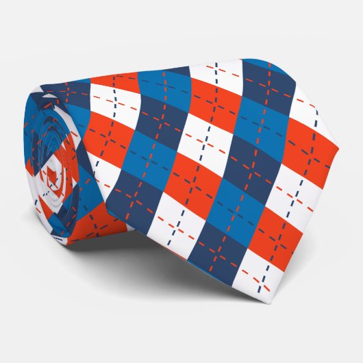 Preppy Hemelblauw Navyblauw Oranje Wit Argyle Stropdas (Opgerold)
