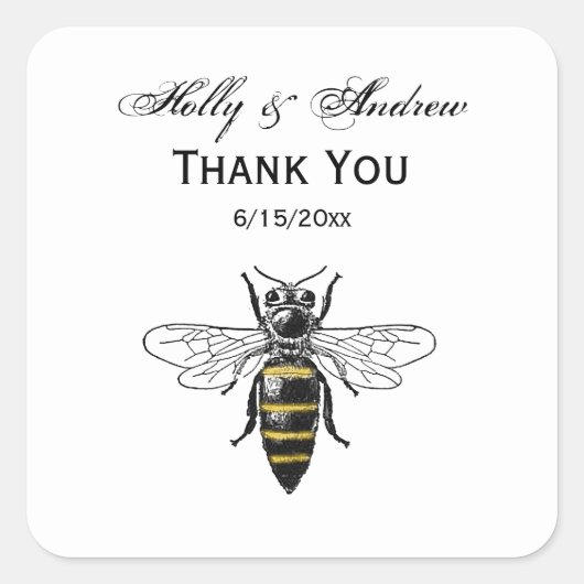 Preppy Heraldic Bee #2 Wapenmunt C Vierkante Sticker (Voorkant)