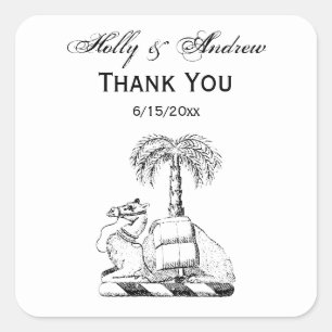 Preppy Heraldic Camel Palm Tree Coat of Arms Vierkante Sticker