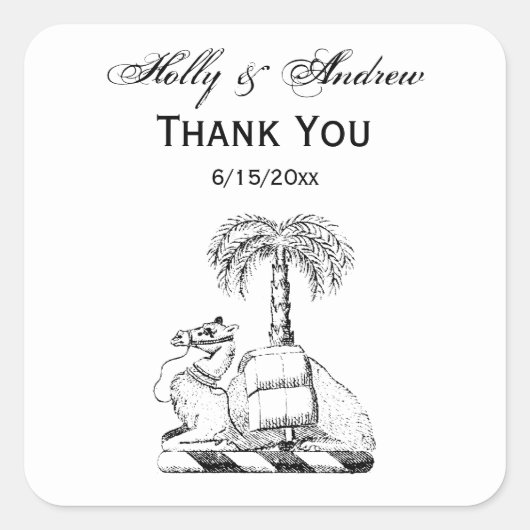 Preppy Heraldic Camel Palm Tree Coat of Arms Vierkante Sticker (Voorkant)