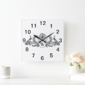 Preppy Heraldic Pineapple Coat of Arms Crest Vierkante Klok (Huis)