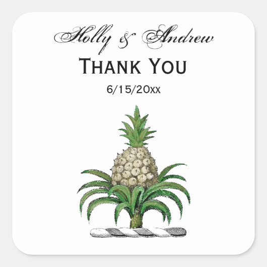 Preppy Heraldic Pineapple Coat of Arms Crest Vierkante Sticker (Voorkant)
