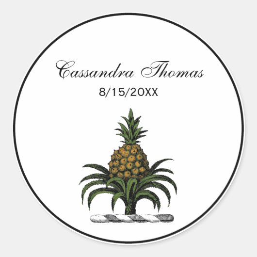 Preppy Heraldic Pineapple Crest Color WT Ronde Sticker (Voorkant)
