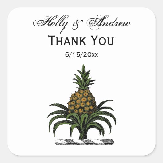 Preppy Heraldic Pineapple Crest Color WT Vierkante Sticker (Voorkant)