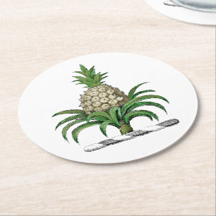 Preppy Heraldisch Ananas Wapen Crest Ronde Kartonnen Onderzetter