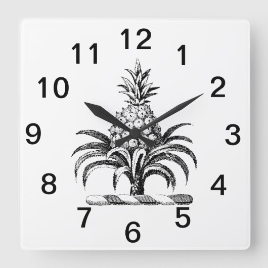 Preppy Heraldisch Ananas Wapen Crest Vierkante Klok (Voorkant)