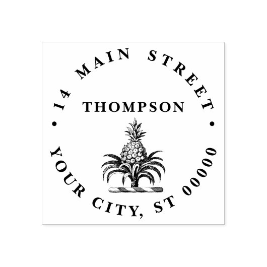 Preppy Heraldisch Ananas Wapen Naam Adres Rubberstempel (Afrduk)