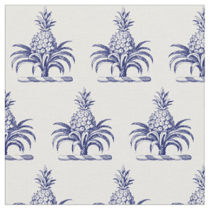 Preppy Heraldisch Blauw Ananas Wapen Crest Stof