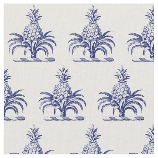 Preppy Heraldisch Blauw Ananas Wapen Crest Stof (Close Up)