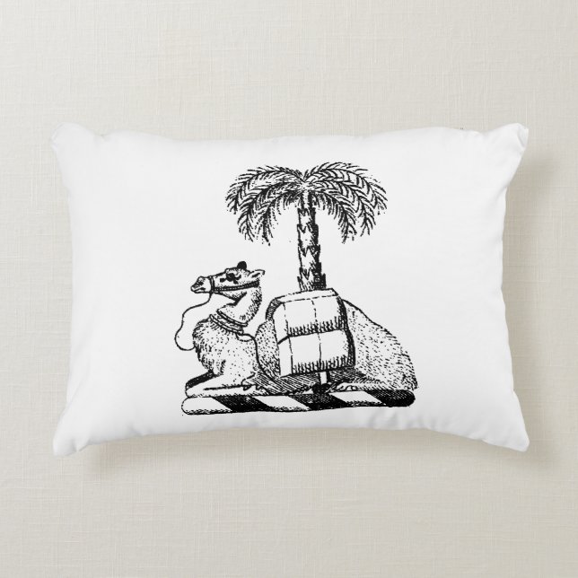 Preppy Heraldisch Kameel Palmboom Wapen Accent Kussen (Voorkant)
