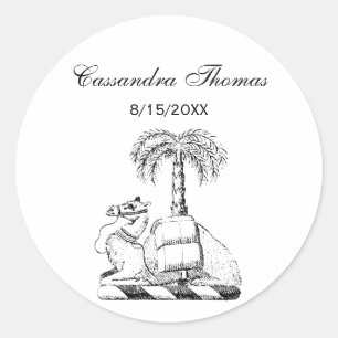 Preppy Heraldisch Kameel Palmboom Wapen Ronde Sticker