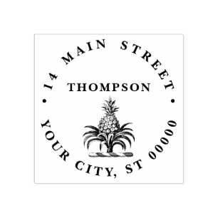Preppy Heraldische Ananas Crest Naam Adres Rubberstempel