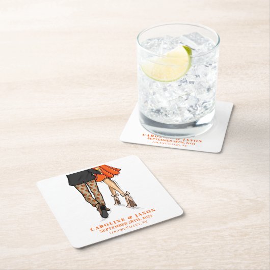 Preppy Herfst paar Douche bruiloft herfstfeest Kartonnen Onderzetters (Insitu)