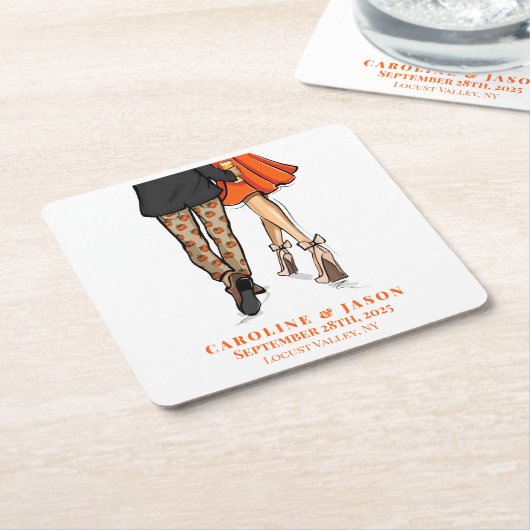 Preppy Herfst paar Douche bruiloft herfstfeest Kartonnen Onderzetters (Schuin)