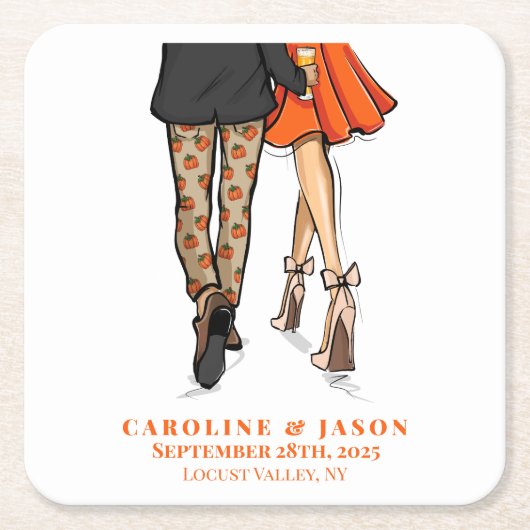 Preppy Herfst paar Douche bruiloft herfstfeest Kartonnen Onderzetters (Voorkant)